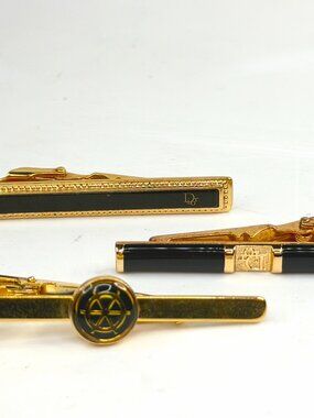 Vintage Christian Dior Gold Tone Black Enamel Tie Clips Set of 3 SS324
